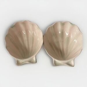 Vintage Knobler‎ Japan Pink With Green Brushing Shell Shaped Bowls Lot Of 2